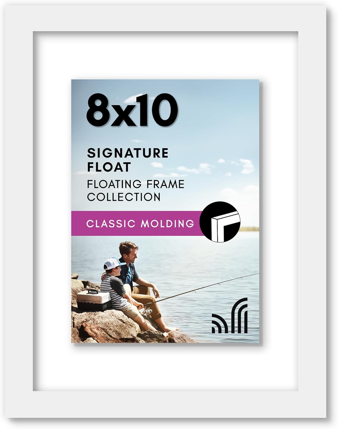 Americanflat 8x10 Floating Picture Frame with Polished Crystal-Clear Glass - Use as 5x7 Picture Frame or Display 4x6 Photo - Signature Float Collection - Photo Frames for Tabletop or Wall - White