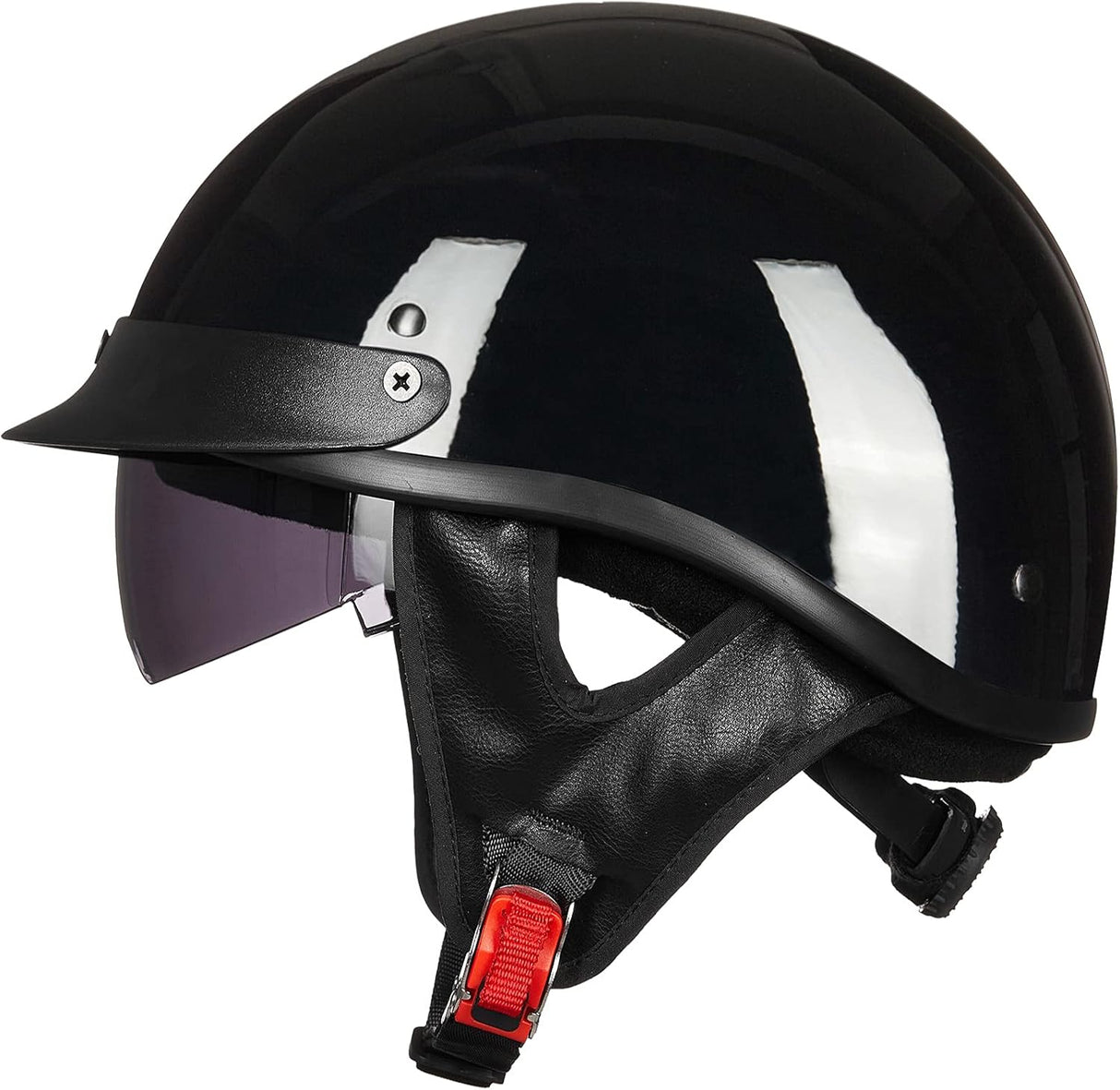 ILM Half Helmet Motorcycle Open Face Sun Visor Quick Release Buckle DOT Approved Cycling Motocross Suits Men Women 205V (XXL, Gloss Black)