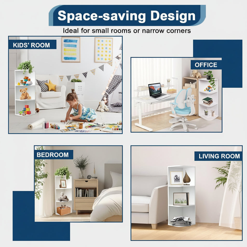 Whitmor 3-Tier Corner Shelf - Open Bookcase - White