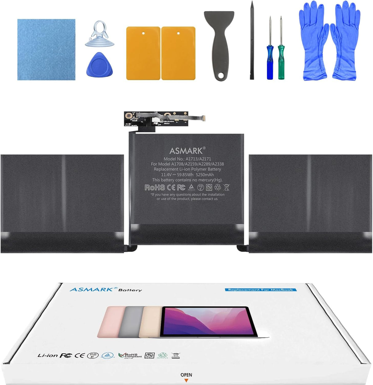 ASMARK Battery Replacement for MacBook Pro A1708(2016,2017) A2159(2019) A2289(2020) A2338(2020,2022) 13-inch A2171/A1713 Battery    NEW