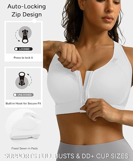 BRXL Women's Sports Bra With Front Closure - White - XL (NIB)