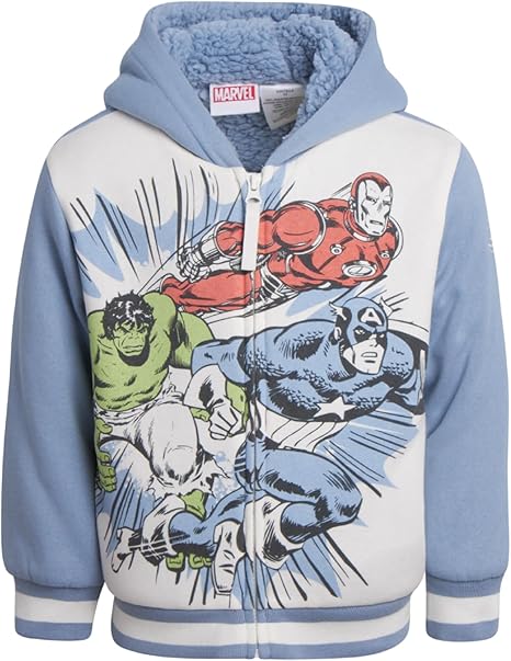 Marvel Boys' Sweatshirt - Soft Fleece Fully Sherpa Lined Zip-Up Hoodie - Avengers & Spider-Man Sweatshirts for Boys - 7