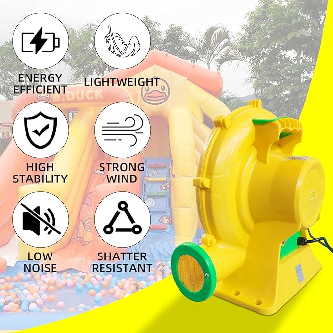 1100Watt/1.5HP High Power Air Blower for Large Inflatables, GONFLABLE Inflatable Bounce House Blower, Portable Fan Pump Blower Corded Commercial for Bouncy Castle, Jumper, Water Slide (New Open Box)