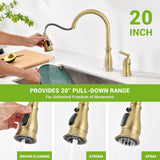 DAYONE Kitchen Faucet Champagne Gold, Stainless Steel Single Handle Kitchen Sink Faucet 3 Modes, Pull Down Faucet for 2 Holes (OPEN BOX)