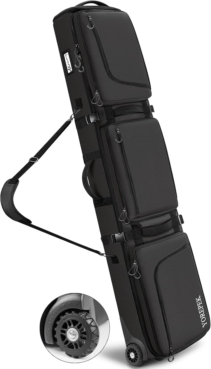 YOREPEK Padded Snowboard Bag with Wheels, Extendable Ski Bags for Air Travel Length up to 175cm,Snowboard Backpack with 6 Pockets for Ski Boots(up to US Size 13), Helmet, Accessories