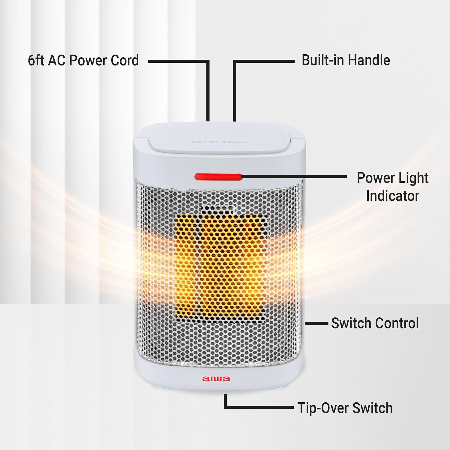 Aiwa Ceramic 500W Mini Space Heater with Handle - White