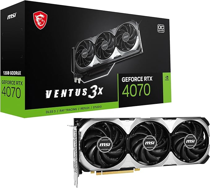 MSI Gaming GeForce RTX 4070 12GB GDRR6X Extreme Clock: 2520 MHz 192-Bit HDMI/DP Nvlink TORX Fan 4.0 Ada Lovelace Architecture Graphics Card (RTX 4070 Ventus 3X 12G OC)