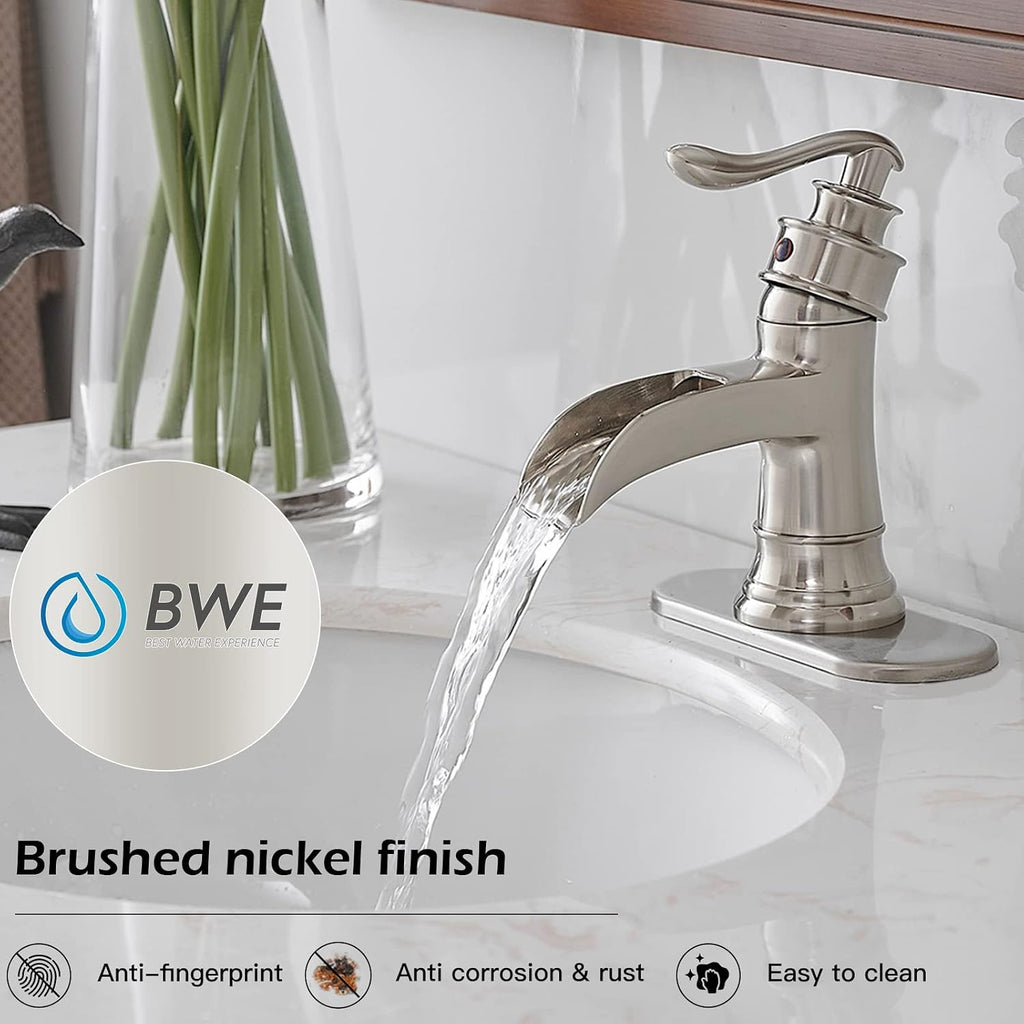 B.W.E. Single Hole Single-Handle Low-Arc Bathroom Faucet in Brushed Nickel