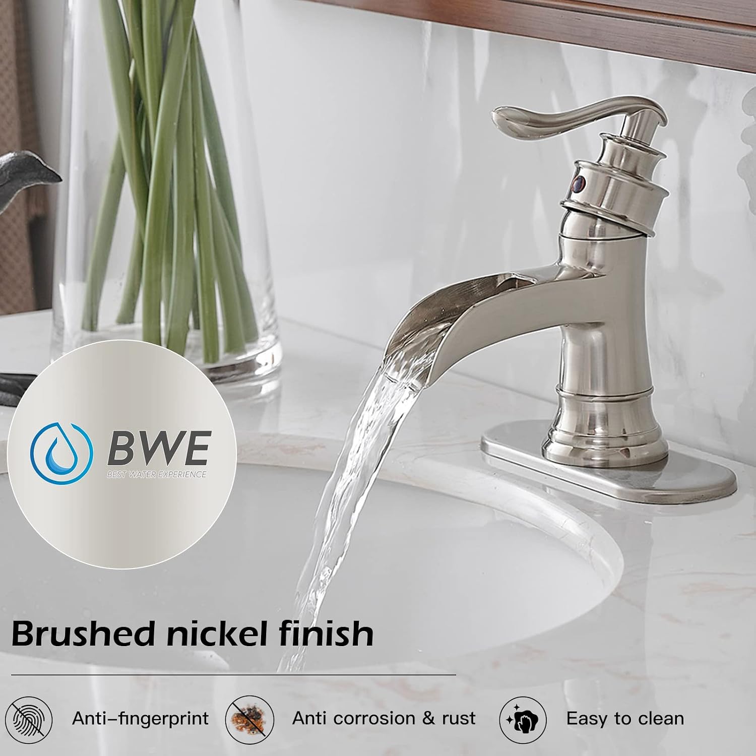 B.W.E. Single Hole Single-Handle Low-Arc Bathroom Faucet in Brushed Nickel