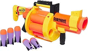 (Item E8910) Nerf Fortnite GL Rocket-Firing Blaster -- 6-Rocket Drum, Pump-To-Fire -- Includes 6 Official Nerf Rockets