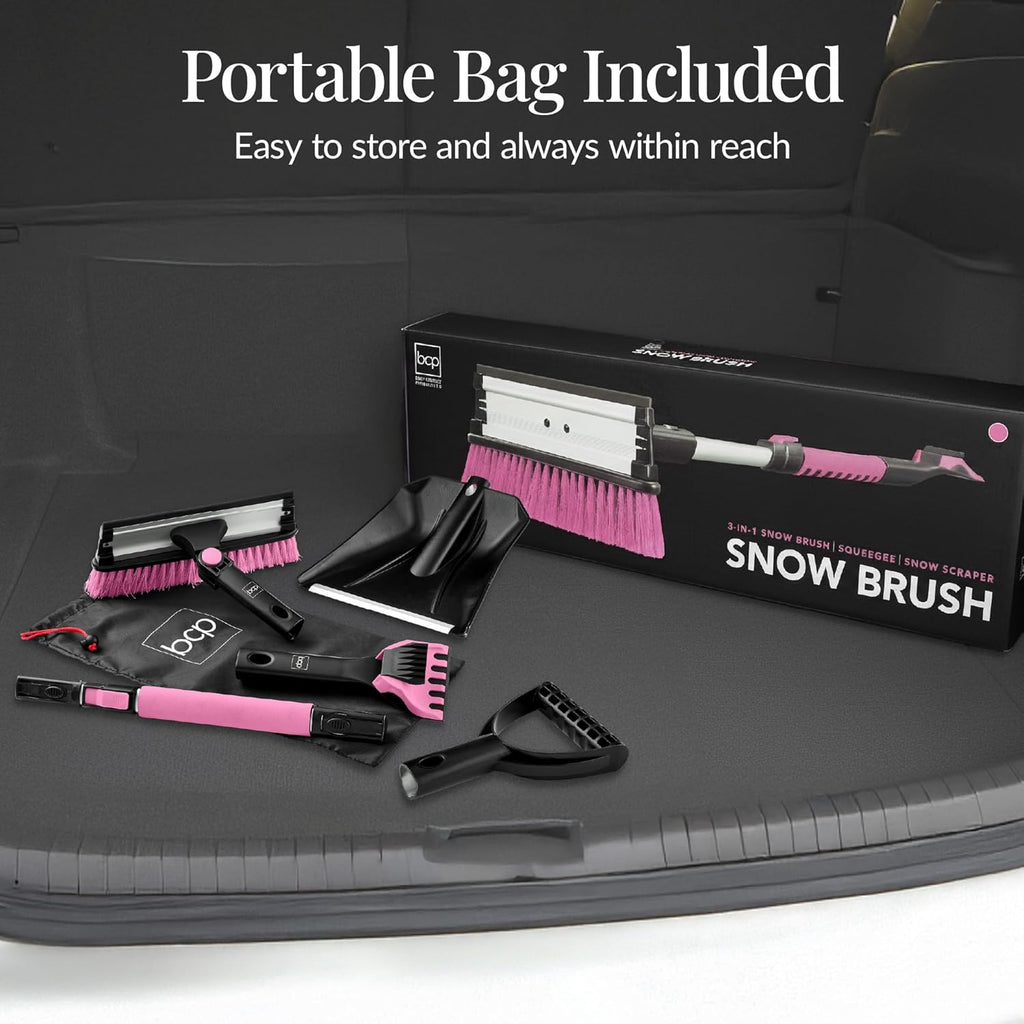 Best Choice Products - 4 in 1 Snow Brush with Shovel, Ice Scraper & Squeegee w/Storage Bag - Pink