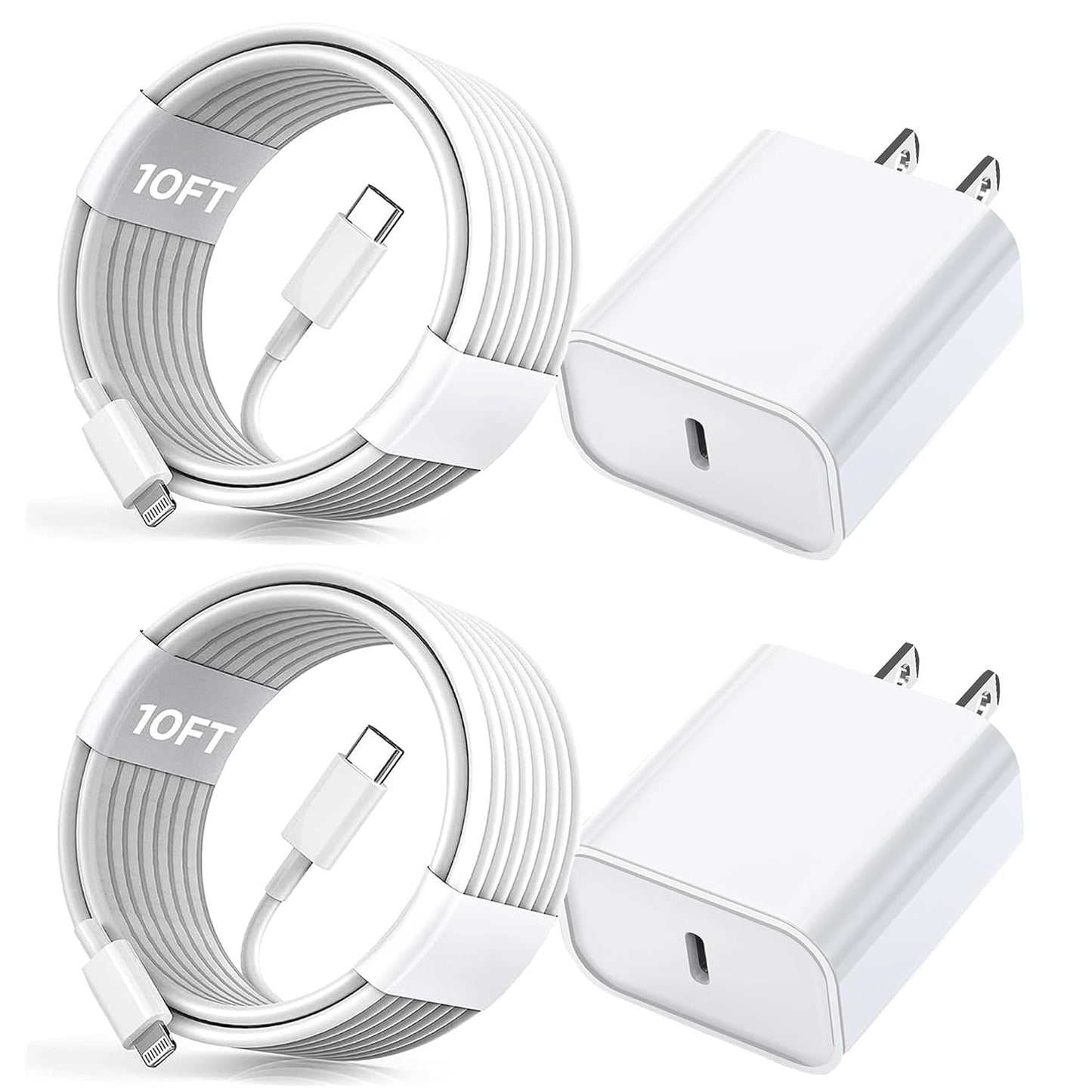 Fast ChargiPhone er, [Apple MFi Certified] 2 Pack PD USB C Wall Charger Block Plug with 10FT Extra Long Type C to Lightning Fast Charging Data Sync Cable for iPhone 14 13 12 11 XR X 8 iPad and More