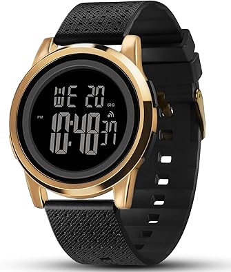 Mens Watch Ultra-Thin Digital Sports Watch blk &gold (OPEN BOX)