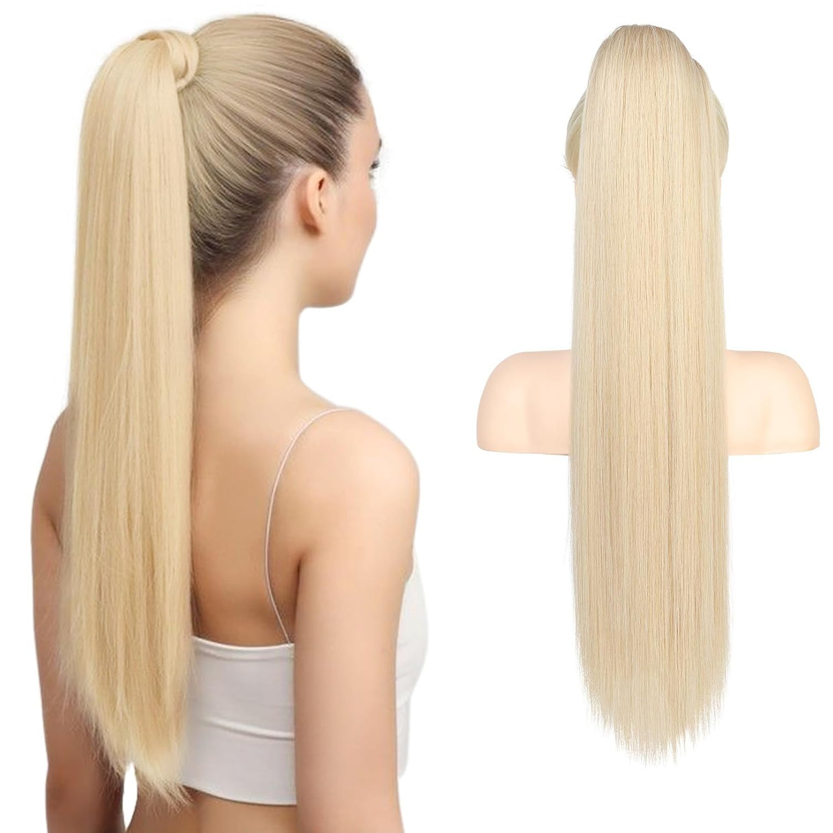 Flufymooz Ponytail Extension 22 Inch Long Straight Cool blonde