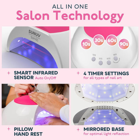 SUNUV SUN2C 48W UV Light for Nails,UV LED Nail Lamp with 4 Timer Settings,LED Nail Light Compatible with All Gel Types, Quick Drying Nail Dryer Pink (Open Box)