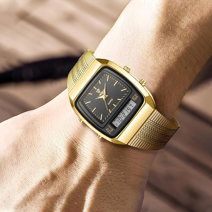 Liebig Stainless Steel Men's Sport Quartz Watch - Black Dial/Gold Band - Model L1030