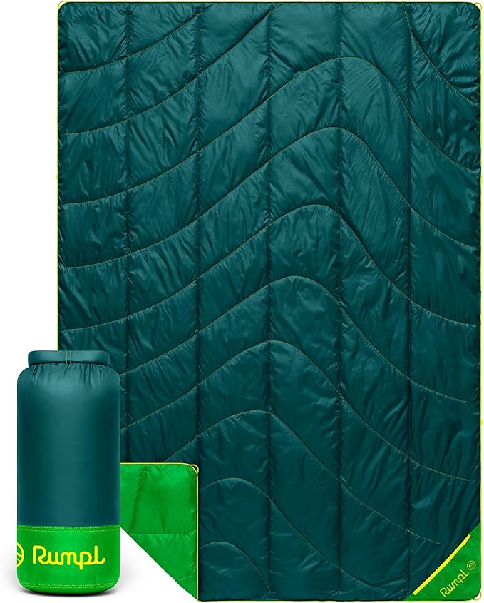 Rumpl Backcountry Puffy Blanket - Packing Comfort Into Uncomfortable Places, 100% Recycled Polyester Insulation, Lightweight, Packable, Water Resistant, 52" x 75", Sea Moss