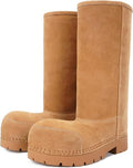 LACIKOSZ Faux Suede Platform Fuzzy Snow Boots Round Toe Hippy Winter Boots Slip On Knee High Chunky Heel Fur Tall Boots for Women Size: 8