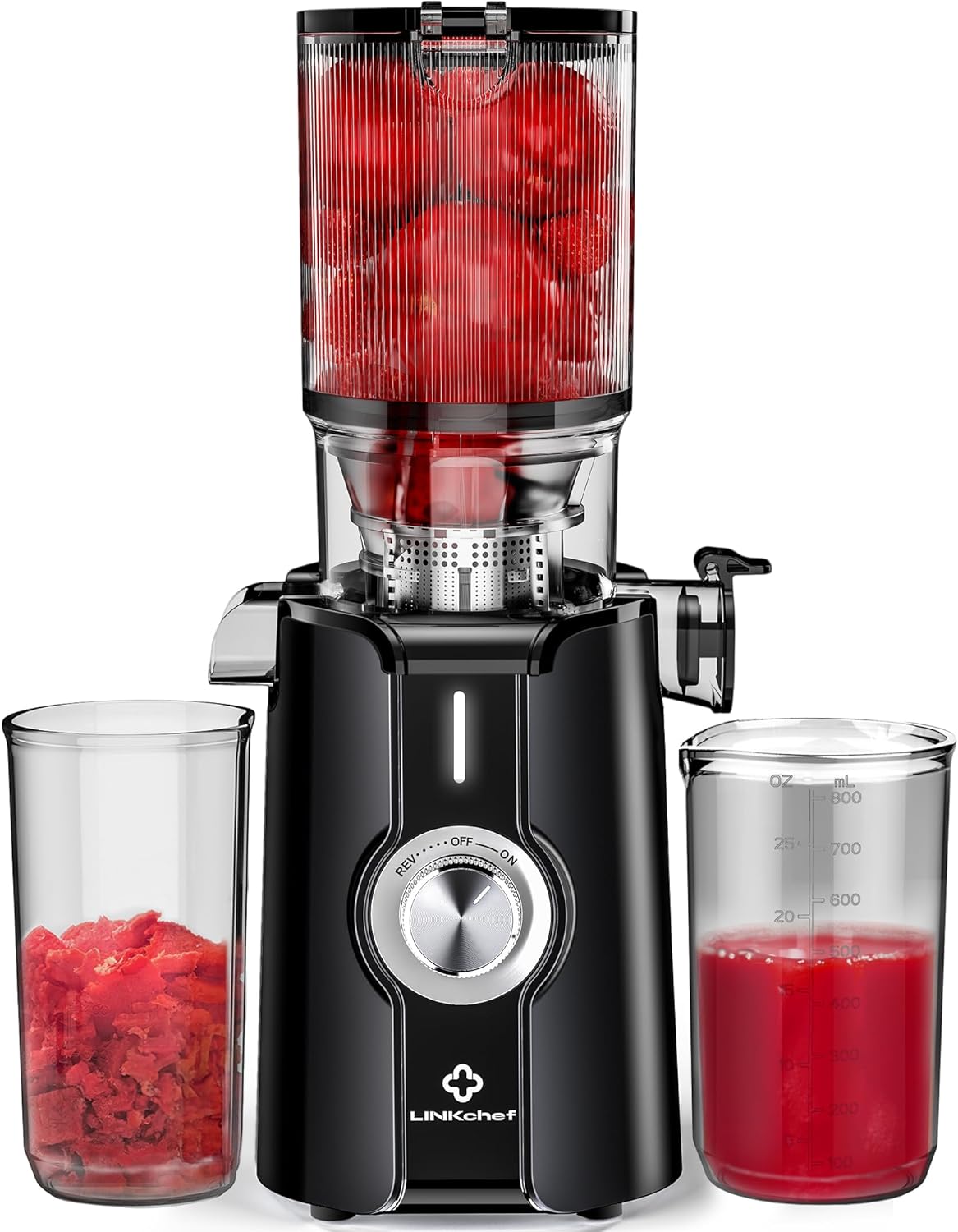 Linkchef Rush Clear Slow Masticating Juicer Machine, Cold Press Juicer with No-Prep 4.35" Feed Chute Fit Whole Fruits & Vegetables Juicer Machine Easy to Clean, LINKChef 42oz Capacity, 200w, Blackout  NEW