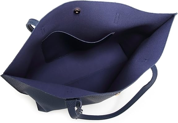 Dreubea Women's Soft Faux Leather Tote Shoulder Bag from, Big Capacity Tassel Handbag - Dark Blue