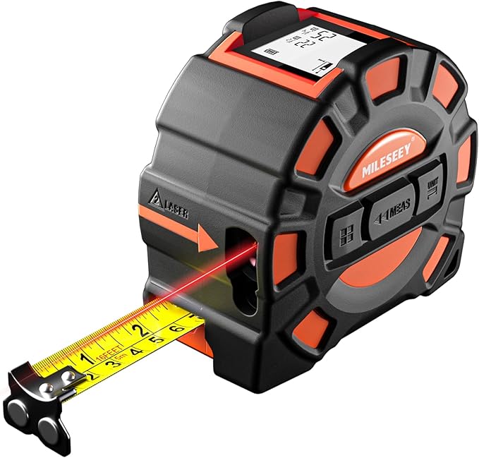 MILESEEY 2-in-1 Laser Measuring Tape, 16Ft Tape Measure & 131Ft Rechargeable Laser Measurement Tool with Backlit Display, Auto-Lock Tape with Magnetic Hook, M/Ft/in/Ft+in, 20 Groups Historical Memory