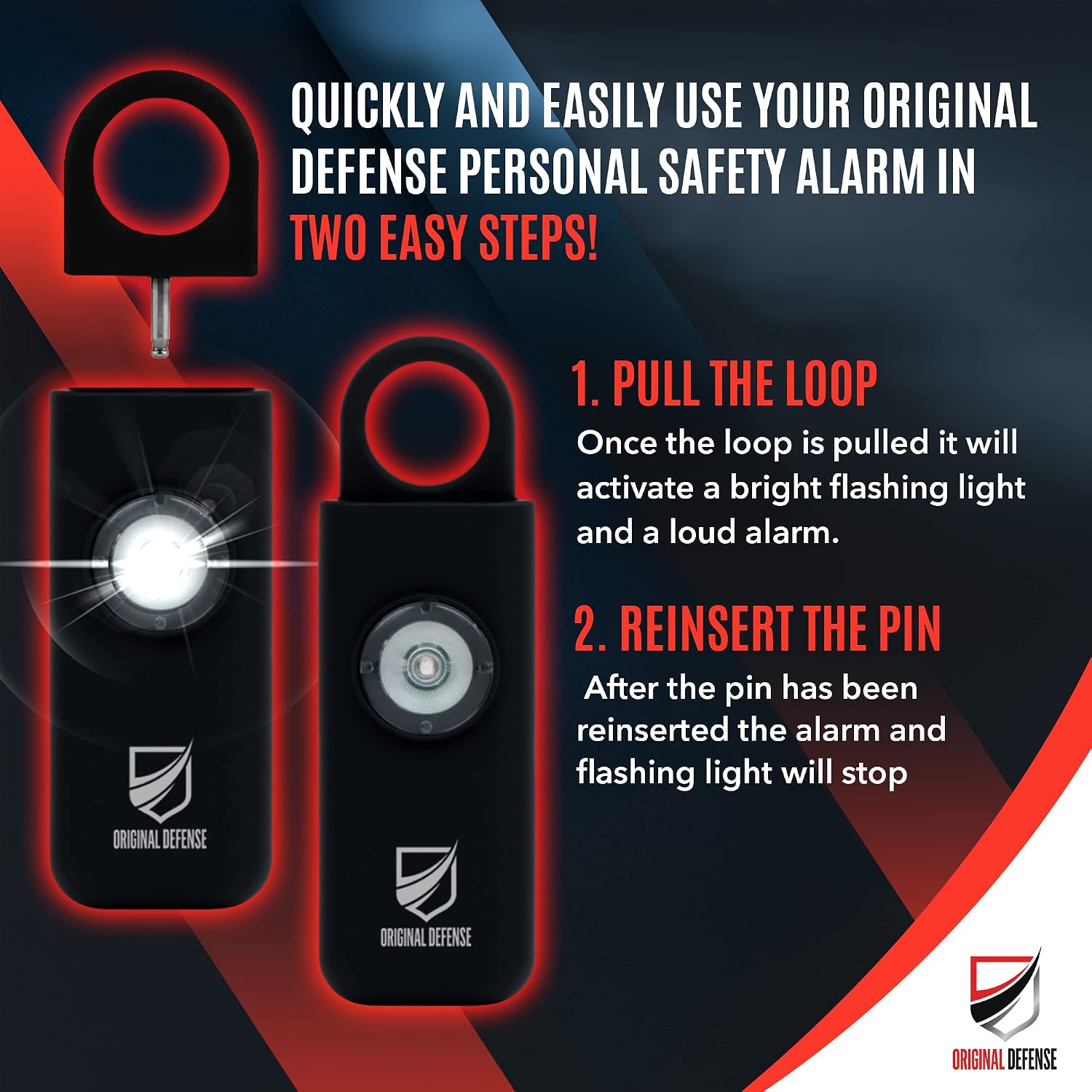 Original Defense® Siren Self-Defense Alarm - 130 dB Keychain Alarm with LED Strobe Light