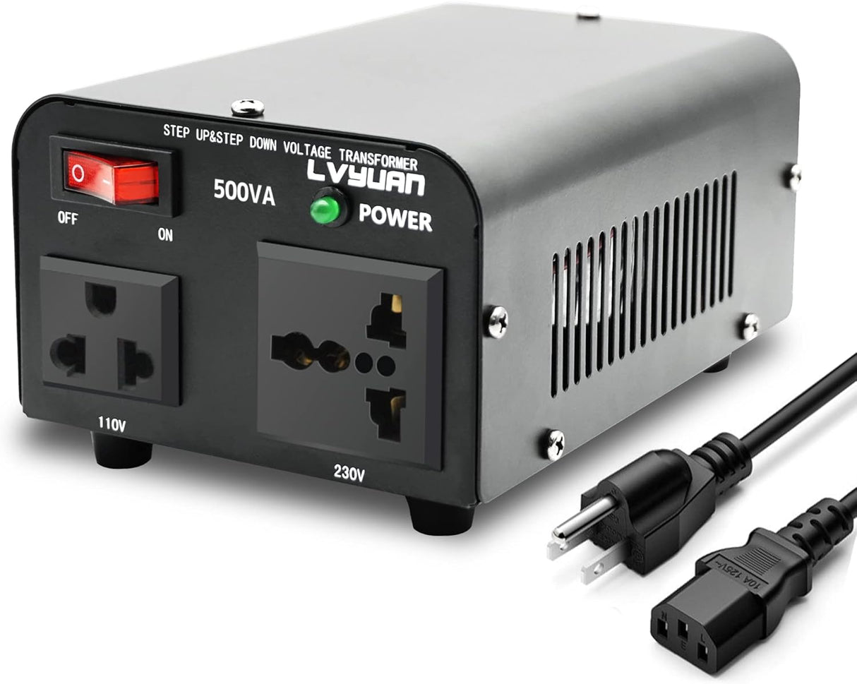 LVYUAN Voltage Transformer Converter 500 Watt Step Up/Down Convert from 110-120 Volt to 220-240 Volt and from 220-240 Volt to 110-120 Volt with US Outlet, Universal Outlet, Circuit Breaker   NEW