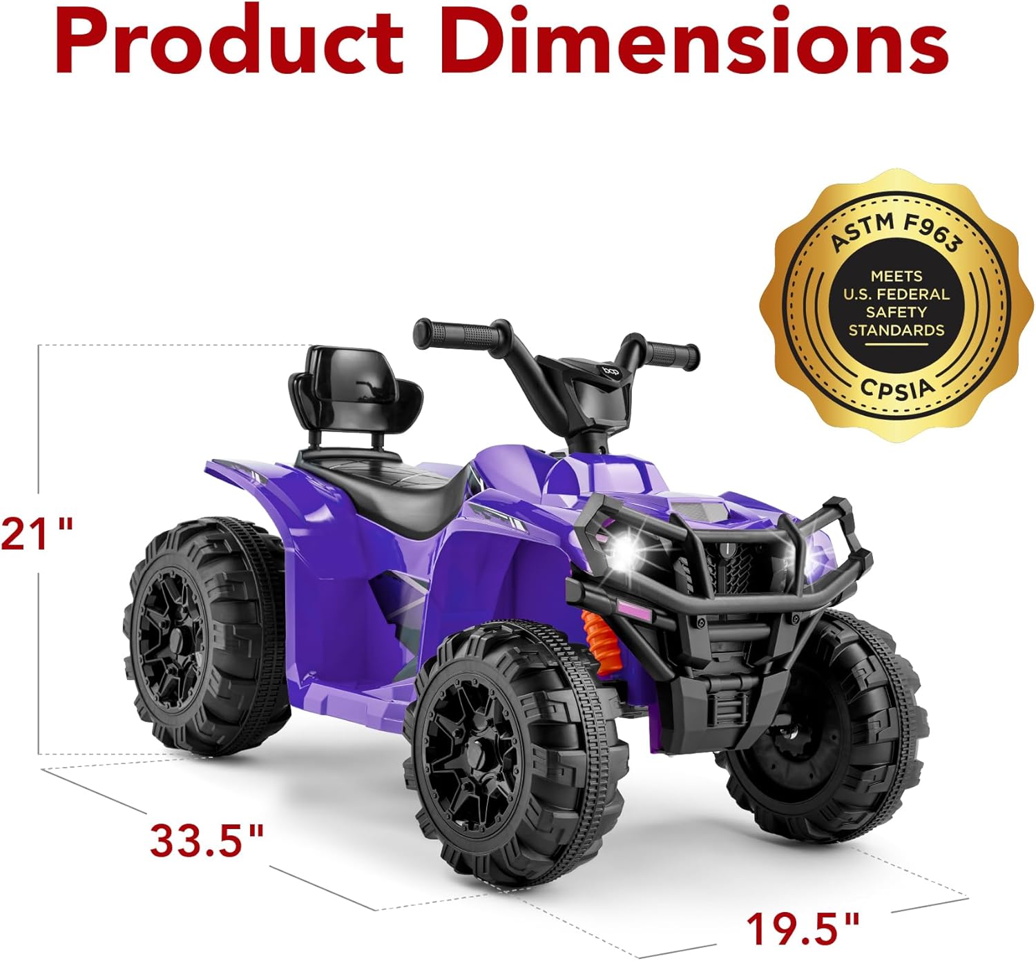 BCP 12V Kids Ride-On 4-Wheeler Quad ATV Car w/ 2.4mph Max, Bluetooth, Headlights, Purple