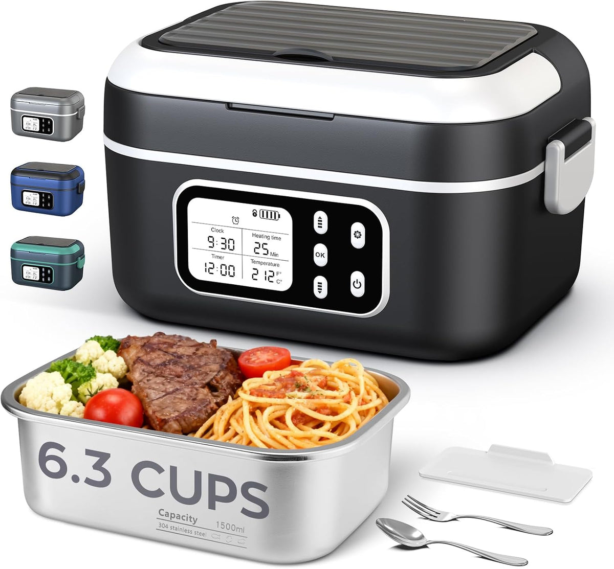 Rhudaky Cordless Heated Lunch Box for Men, 6.3 Cup 100W Electric Lunch Box Food Warmer with 27000mAh Battery for Self Heating