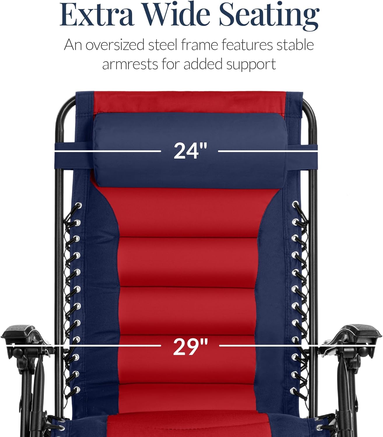 Best Choice Products - Oversized Padded Zero Gravity Chair, Folding Recliner w/ Headrest, Side Tray - Navy/Red