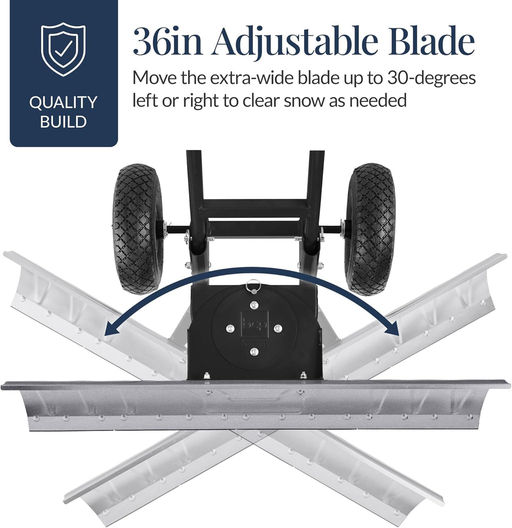 Best Choice Products - Galvanized Steel Blade 2-Wheel Snow Pusher w/ Adjustable Handle - 36in