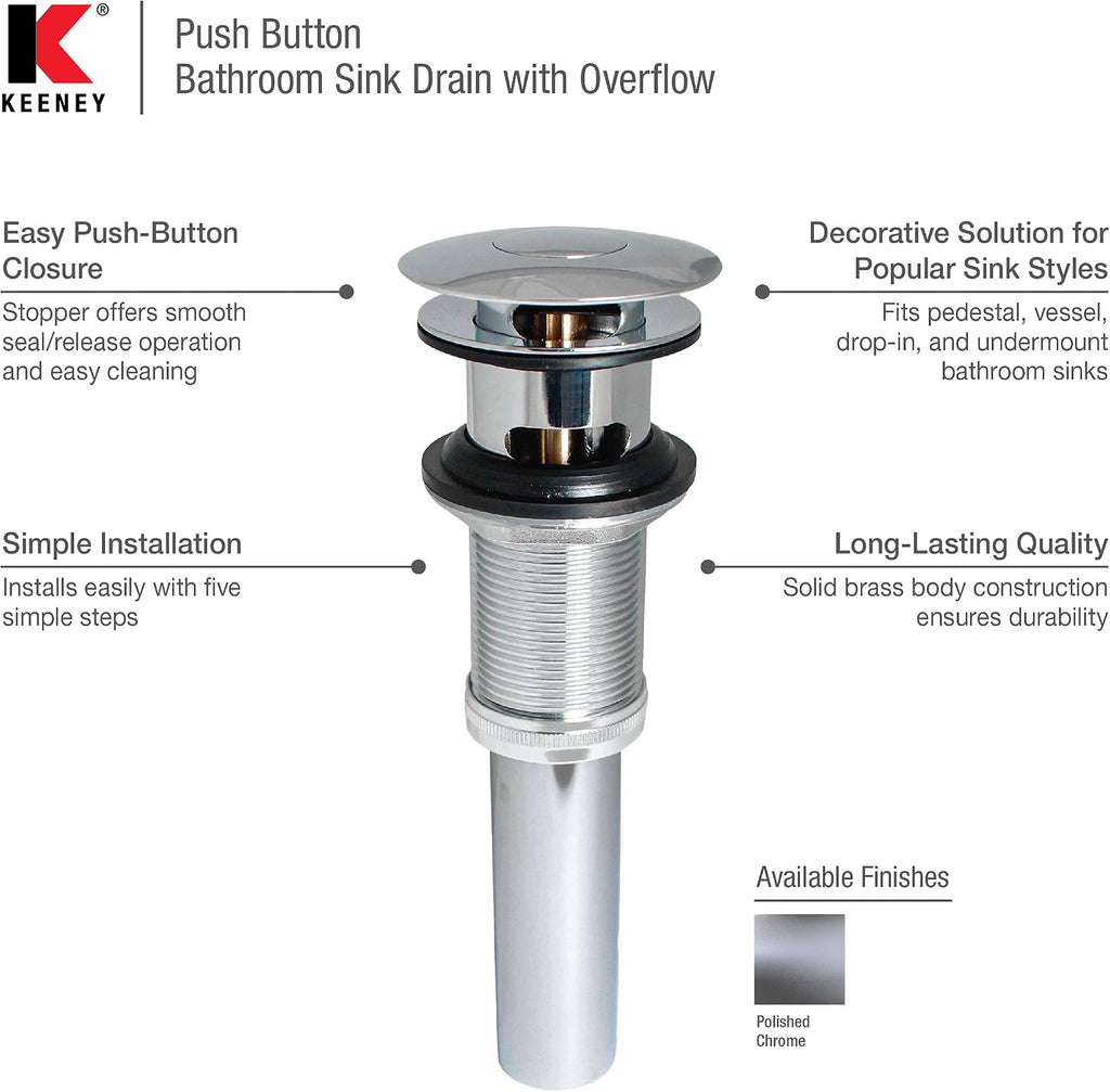 STYLEWISE by KEENEY - 1-1/4 in. Polished Chrome Brass Push-Button Bathroom Sink Drain - Model K820-75