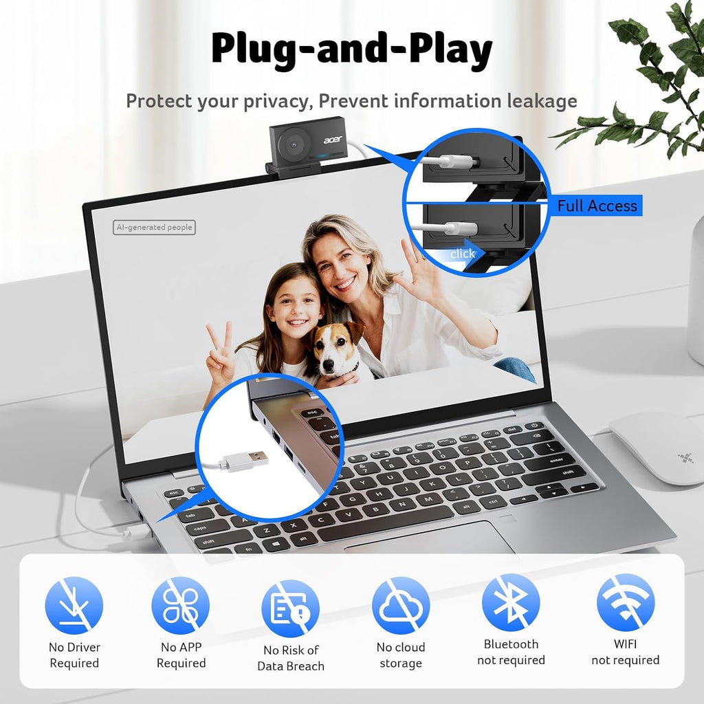 Acer 4K Webcam for PC/Mac with All-Metal Unibody Sculpted, Sony 1/2" Sensor, PDAF, 2 Noise Reduction Mics , Streaming Camera