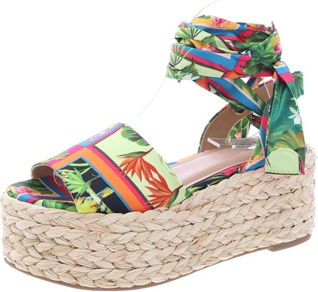 INC Women's Fletcherr Lace-Up Straw Wedge Sandals - Multi Trop - Size 12 M