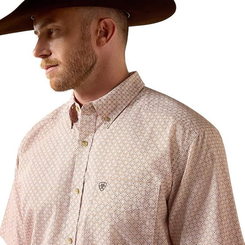 ARIAT Men's Nels Classic Fit SS Shirt in Almond Oil Geo Print - SM