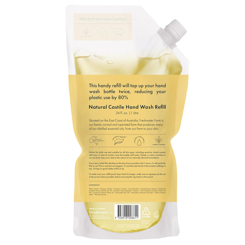FRESHWATER FARM AUSTRALIA | Lemon Myrtle Oil and Manuka Honey Soothing Castile Hand Wash REFILL Pouch | 34 fl oz