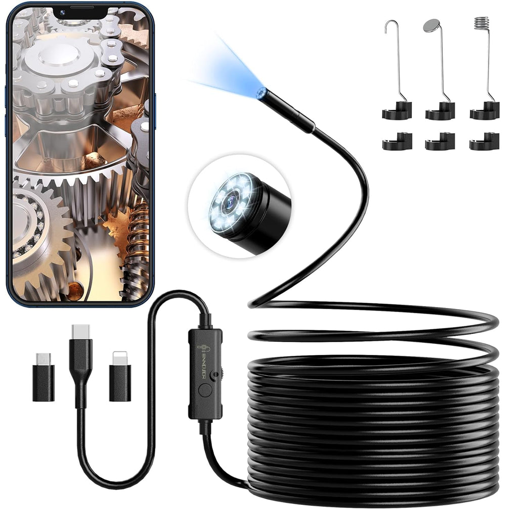 Endoscope Camera with Light, 1920P HD Borescope with 8 Adjustable LED Lights