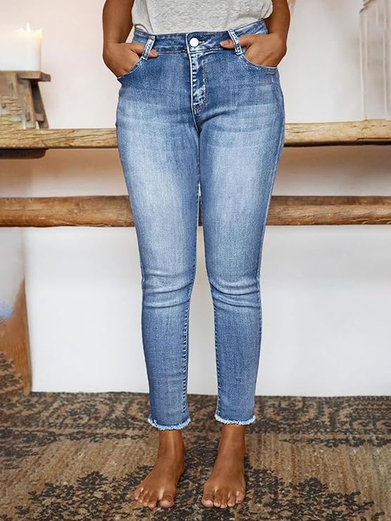 Flamingals Women's High Waist Skinny Jeans Butt Lifting Raw Hem Hollow Out Bow Tie Denim Pants- 2XL
