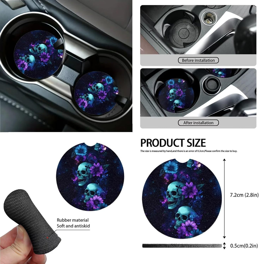Baxinh Skull Floral Print 15pc Car Accessories-Blue/Skull Floral