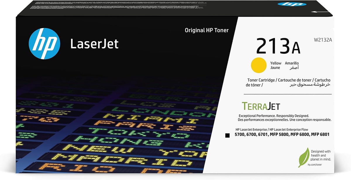 HP 213A Yellow Original LaserJet Toner Cartridge, W2132A. Works LaserJet Enterprise 5700, 5800, 6700, 6701, 6800, 6801