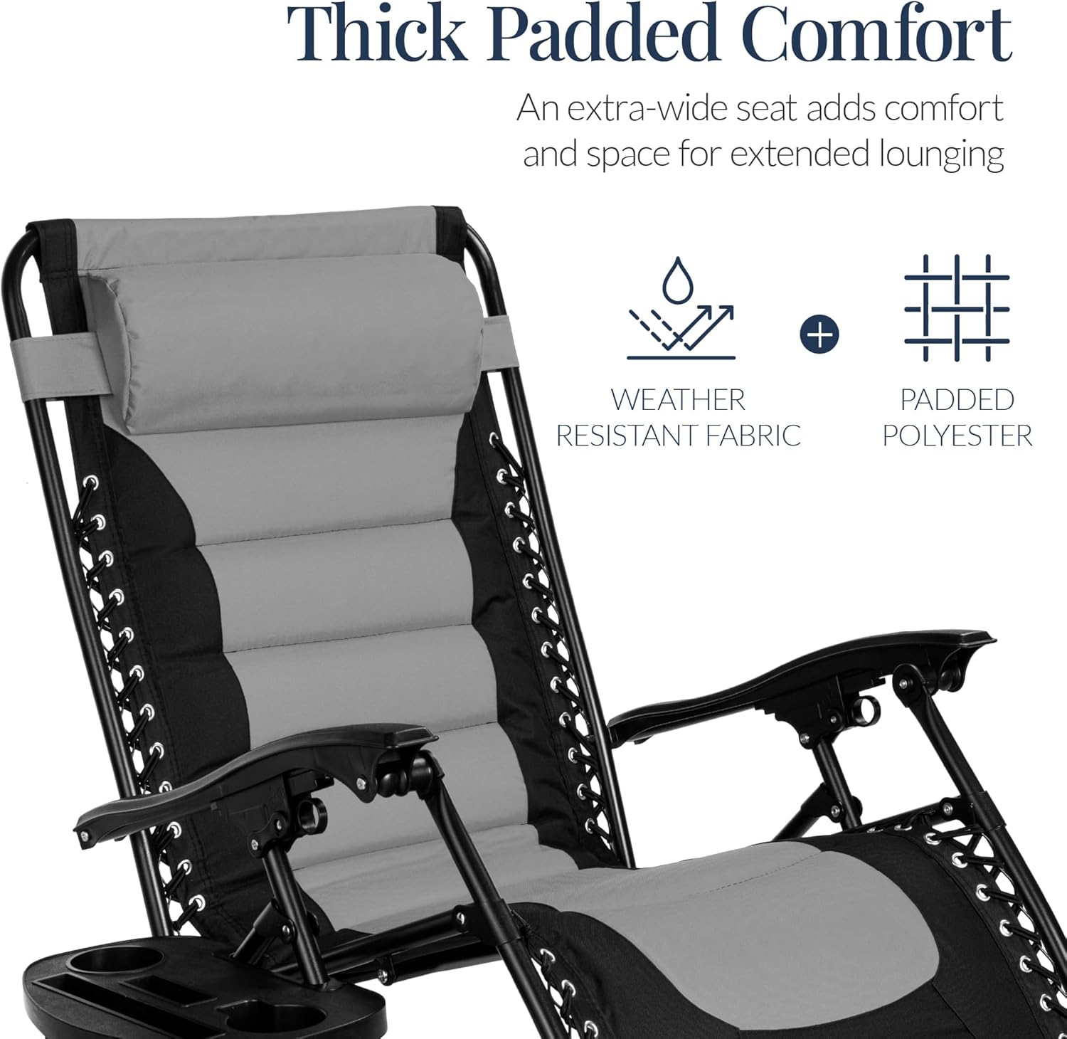 Best Choice Products - Oversized Padded Zero Gravity Chair, Folding Recliner w/ Headrest, Side Tray - Gray/Black