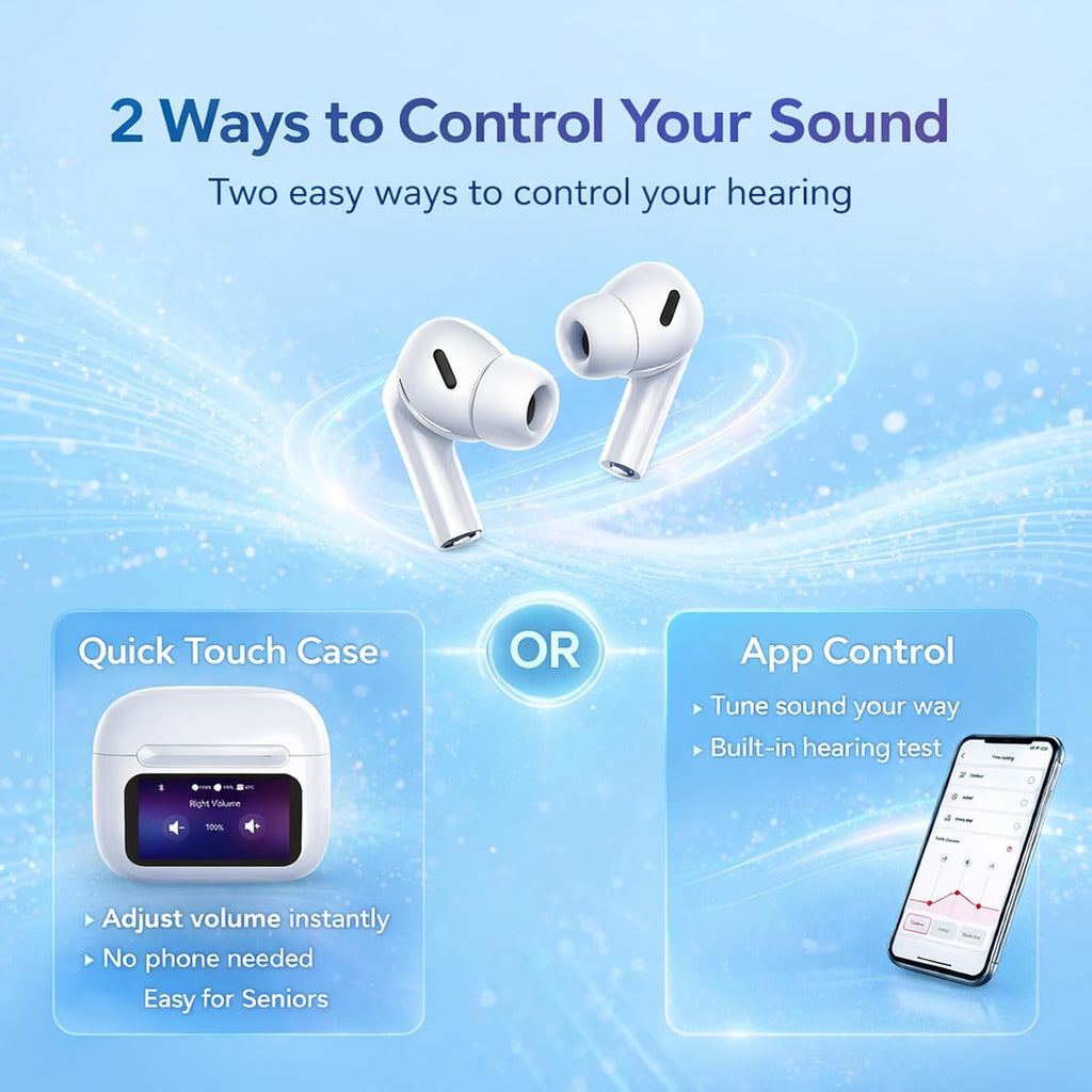 VIVA HEAR Touchscreen Rechargeable Hearing Aids - Model: MG03 Pro - White
