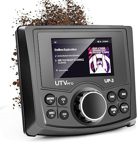 Powersports UTV Stereo AM/FM with Bluetooth Streaming 3 Zone, Compatible to Rear View Camera, External Amplifier Switch on/Off