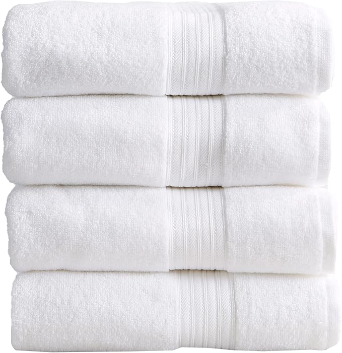 Great Bay Home Bath Towels - 100% Cotton 4 Pack 54x27 Bath Towel Set - Lightweight, Absorbent, Quick-Dry Towels for Bathroom (White)