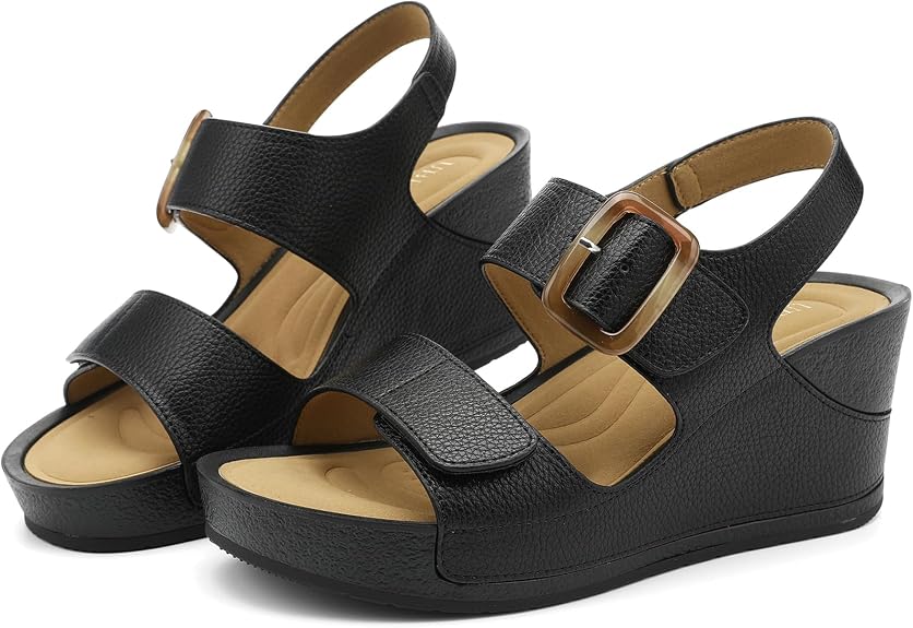 UBFEN Women's High Platform Wedge Sandals - Black - 10.5