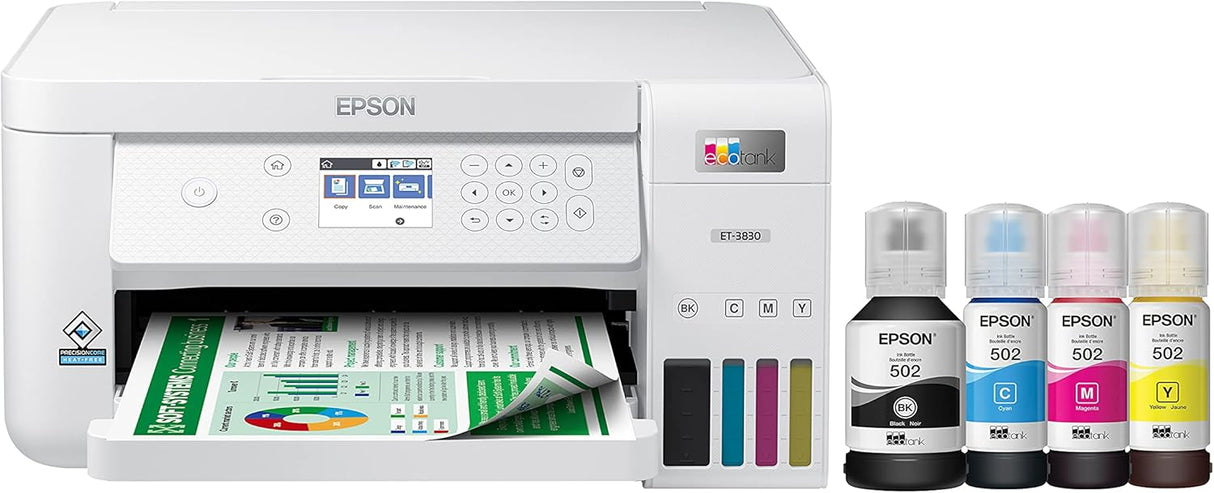 Epson EcoTank ET-3830 Wireless Color All-in-One Cartridge-Free Super tank Printer with Scan, Copy, Auto 2-Sided Printing and Ethernet – The Perfect Printer