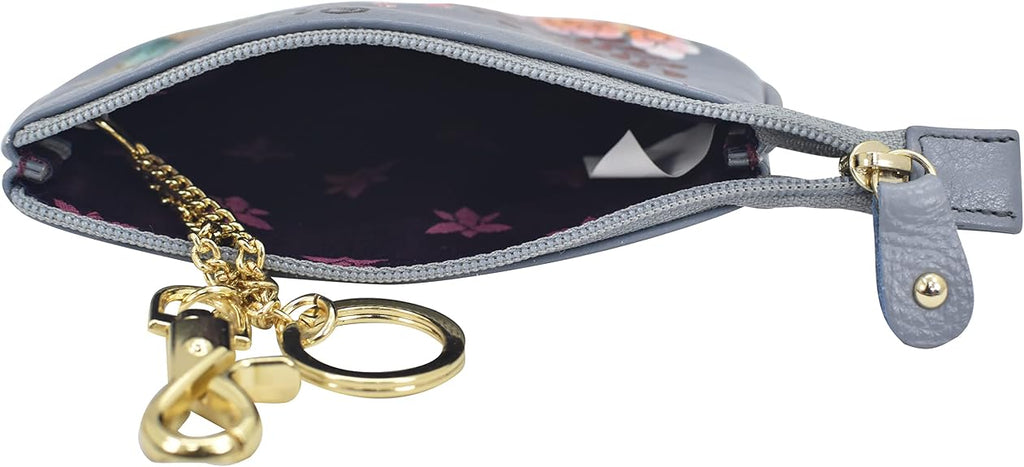 Anuschka Women’s Hand-Painted Genuine Leather Medium Zip Pouch - Coin and Key Pouch - Zippered, 2 Key Fobs