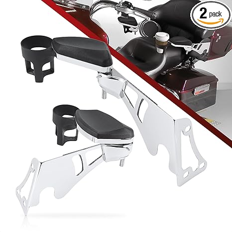 Kiawnia Rear Passenger Armrests with Adjustable Cup Holders for 1997-2013 Harley Touring Electra Road Glide Road King, Street Glide, Tour Glide & Trikes Equipped with King or Ultra Tour Pak.