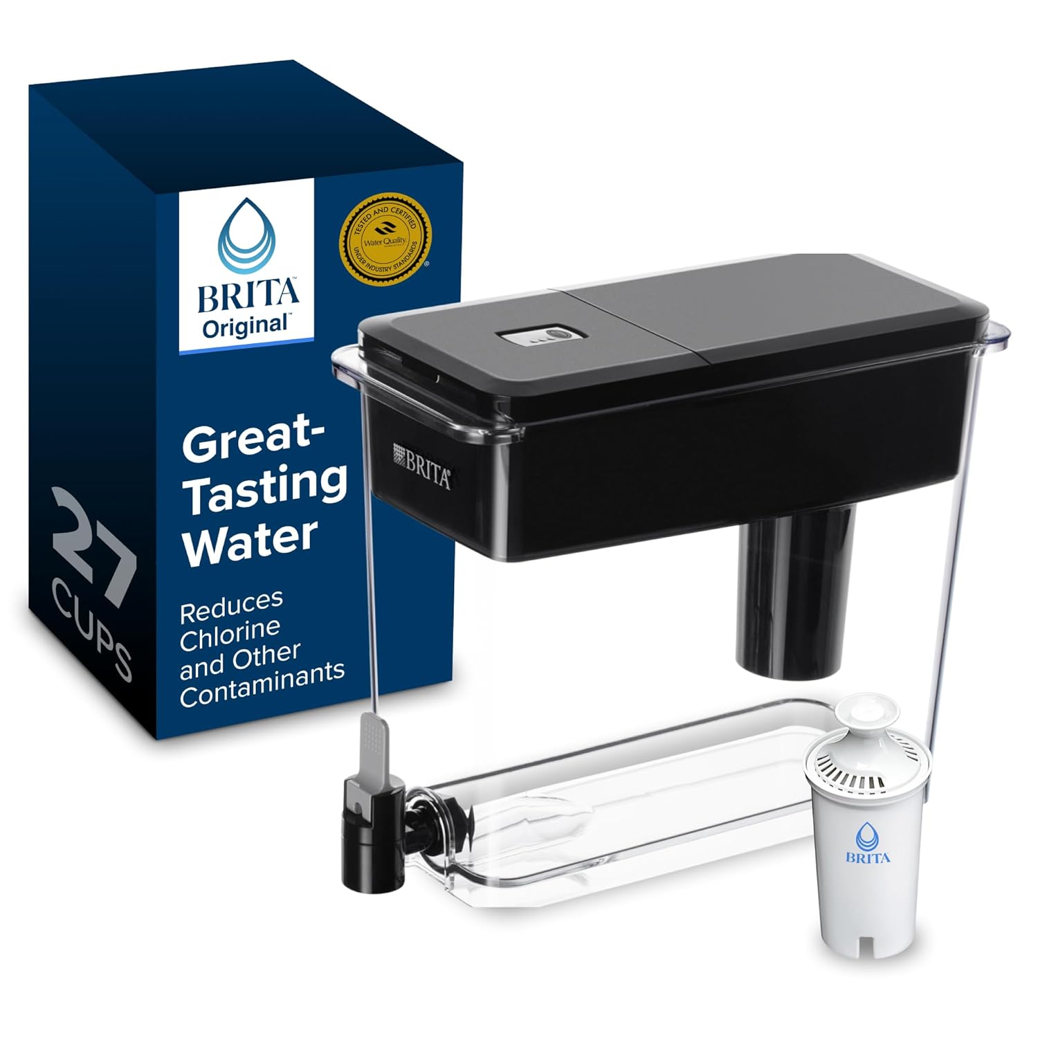Brita UltraMax Large Water Dispenser With Standard Filter, BPA-Free, Reduces Copper, Cadmium and Mercury Impurities, Lasts 2 Months or 40 Gallons, Includes 1 Filter, Kitchen Accessories, Large 27-Cup