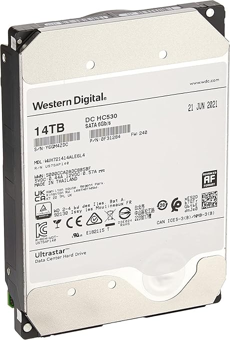 Western Digital 14TB Ultrastar DC HC530 SATA HDD - 7200 RPM Class, SATA 6 Gb/s, 512MB Cache, 3.5"
